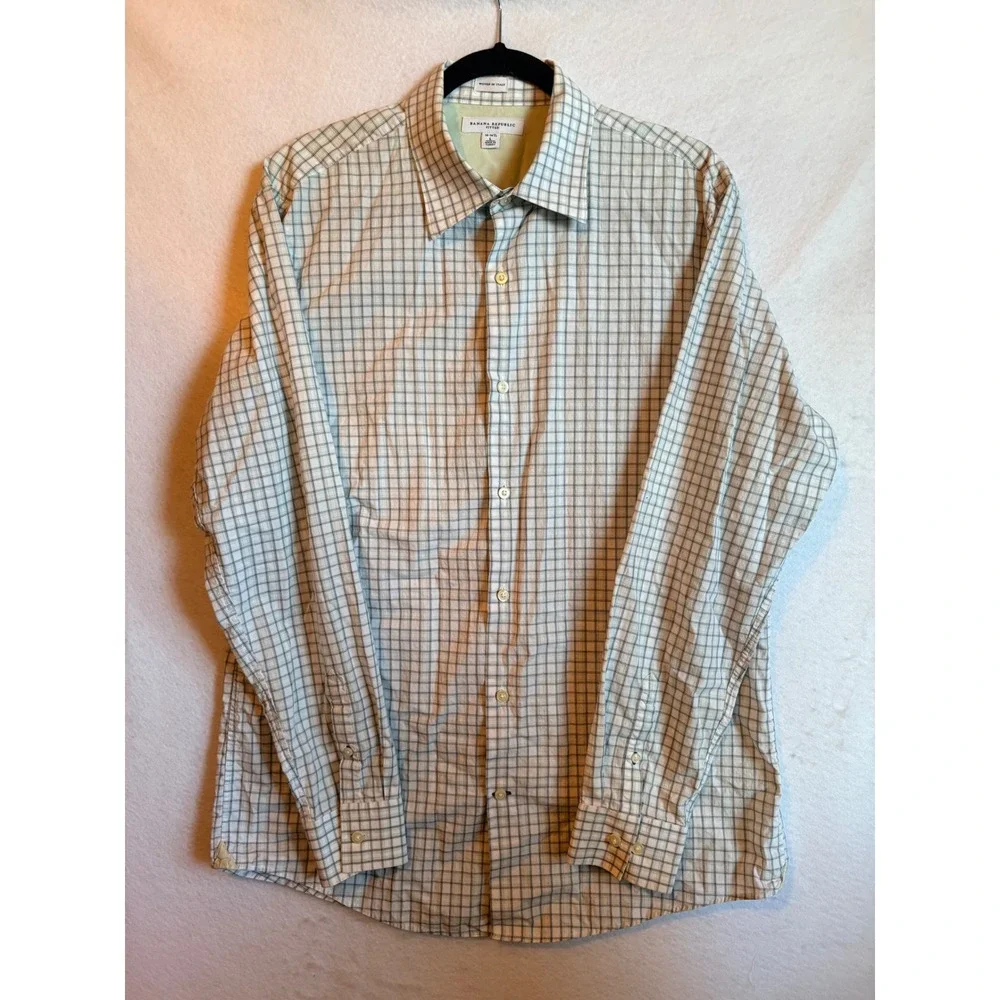 Banana Republic Fitted Long Sleeve Green Plaid Dress‎ Shirt Mens L